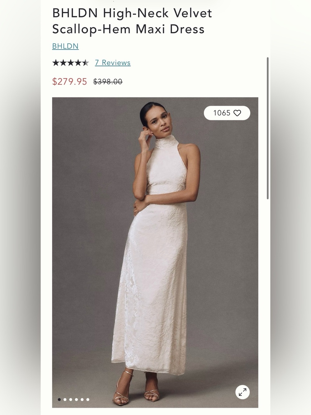 NWT BHLDN High-Neck Velvet Scallop-Hem Maxi Dress